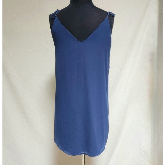 NWOT Navy Blue Naked Zebra S Slip Dress Spaghetti Strap Ties Front Button Detail - Picture 4 of 6
